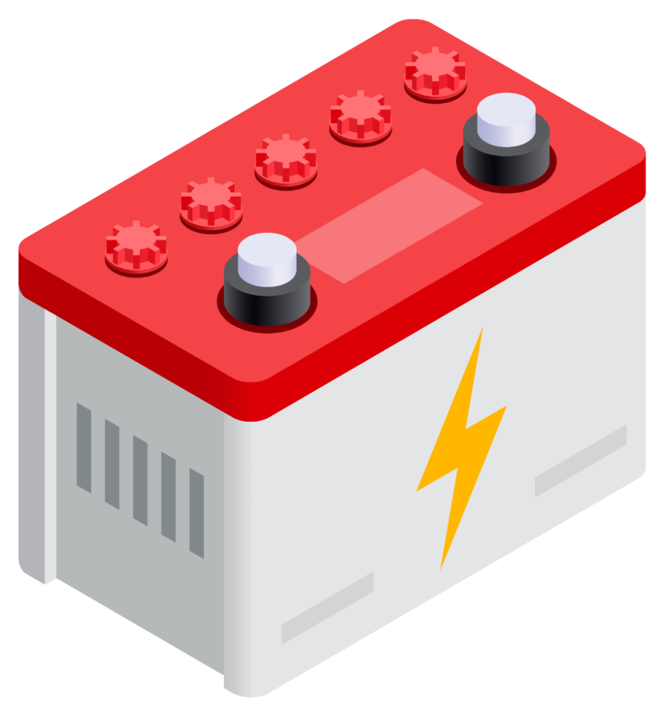 Illustration of a battery representing the storage of chemical energy and its conversion to electrical energy.