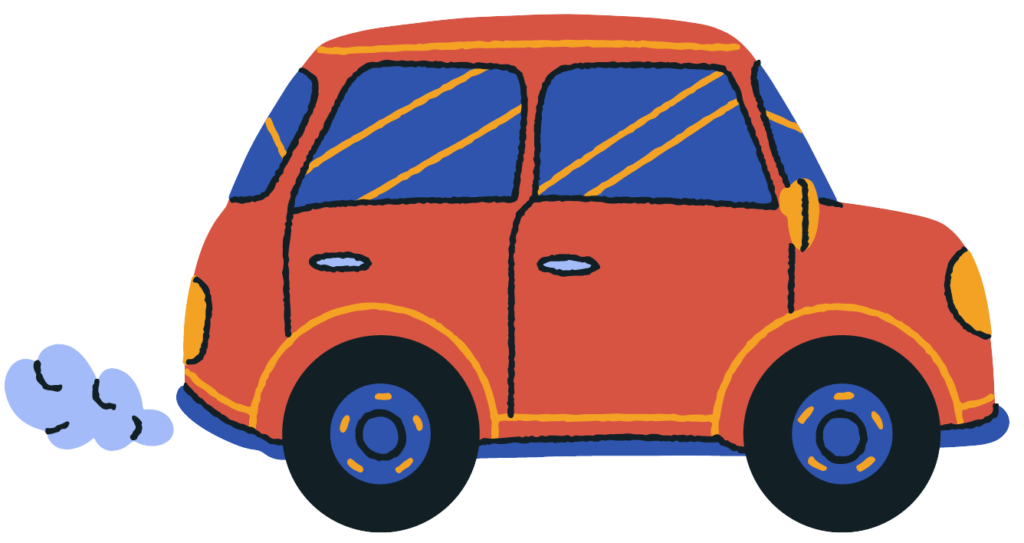 Illustration of a car with exhaust, representing the chemical energy in fuels like gasoline and diesel.