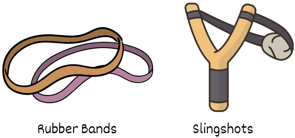 Elastic potential energy examples with rubber bands and slingshots