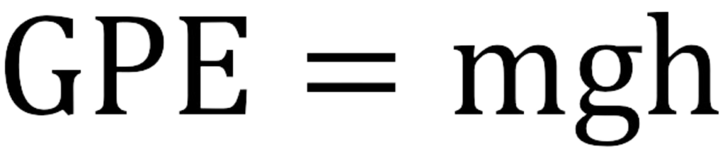 Gravitational potential energy formula showing GPE equals mass times gravitational acceleration times height