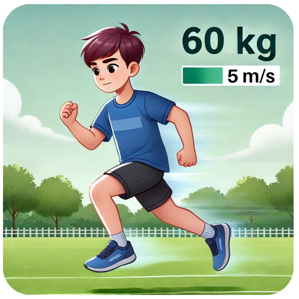 Boy running at a speed of 5 m/s to illustrate kinetic energy