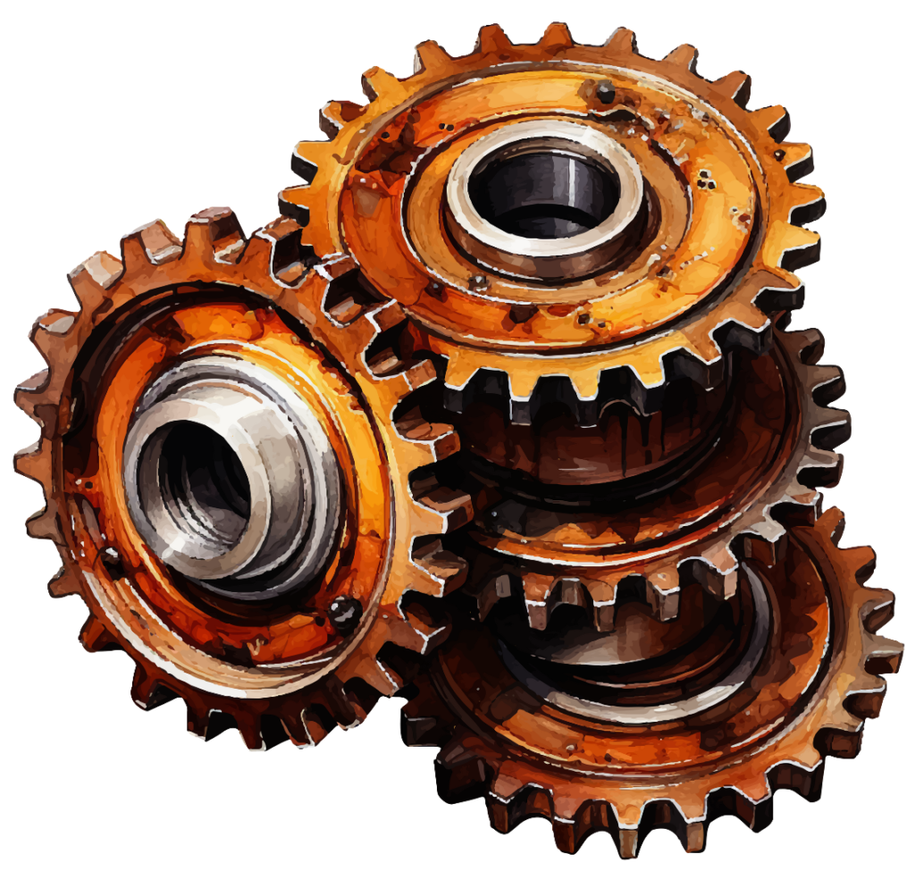 Rusting iron gears representing chemical energy