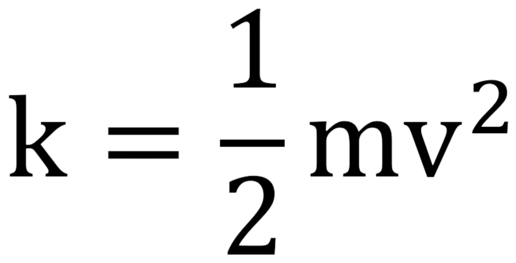 Formula explaining stores of energy through kinetic energy relationship.