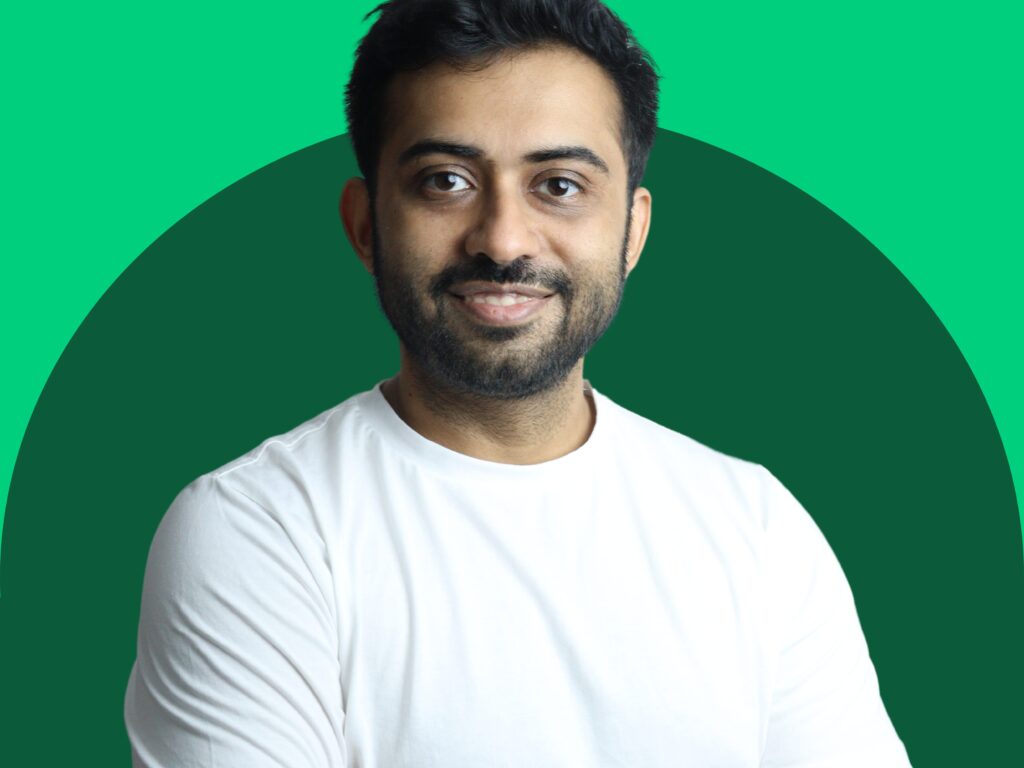 "Experienced educator Sehaj with a green background, symbolizing 10 years of teaching expertise and a passion for building strong student foundations."