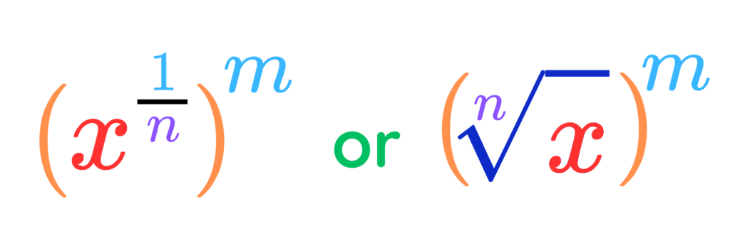 Fractional indices conversion showing exponentiation and radical notation