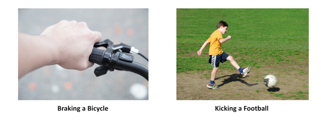 Examples of forces: braking and kicking.