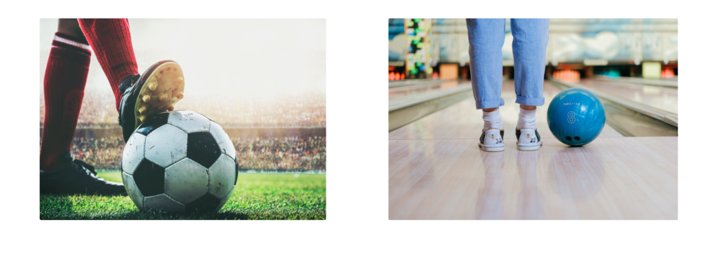 A football and a bowling ball demonstrate the effect of force on objects of different mass.