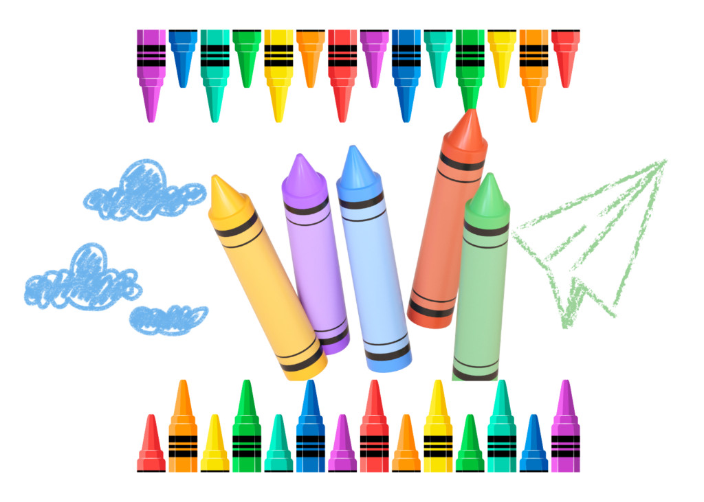 Assorted crayons arranged in colour groups for ratio demonstration