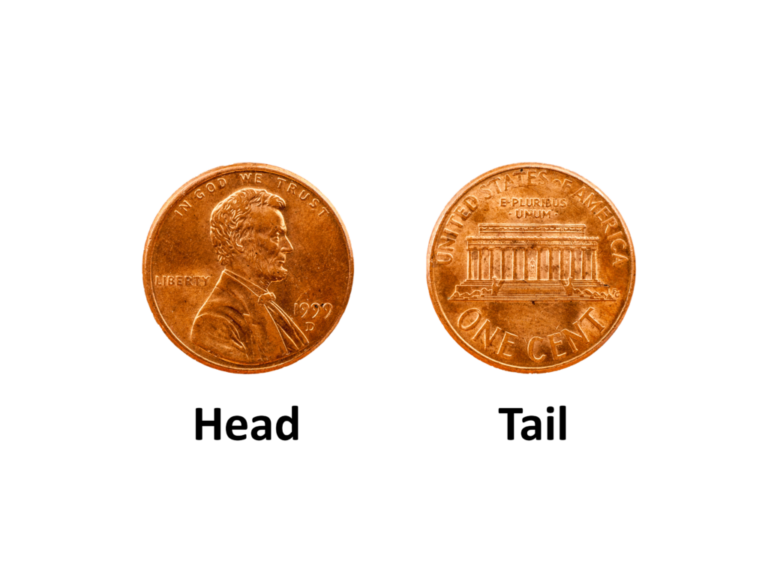 Two sides of a coin showing head and tail for illustrating probability concepts