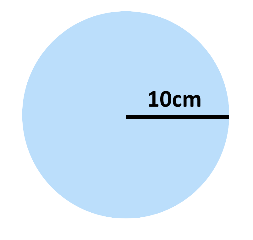 Circle with a radius of 10 cm marked from the center to the edge.