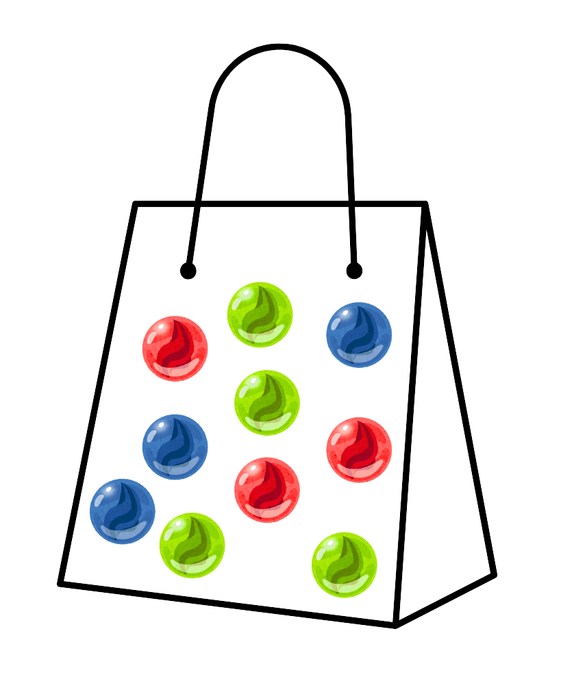 Image of a bag containing red, green, and blue marbles for probability experiments