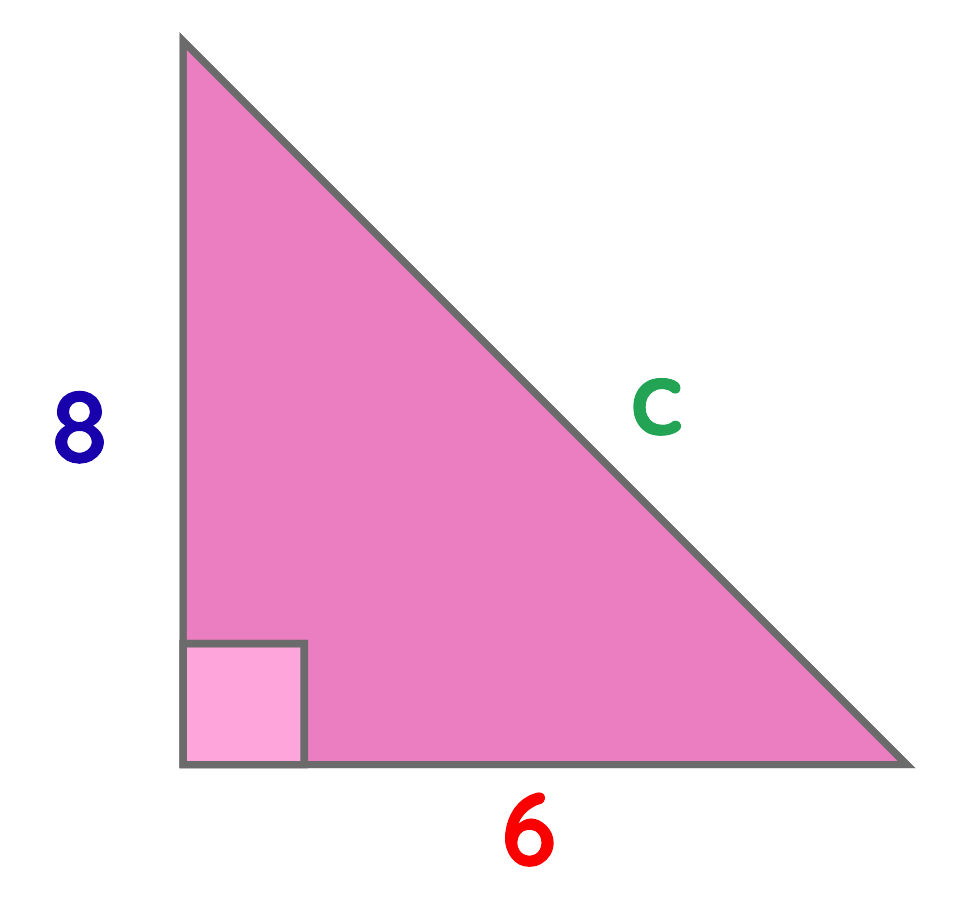 Right angle triangle with sides 6 and 8 for Pythagoras theorem calculation
