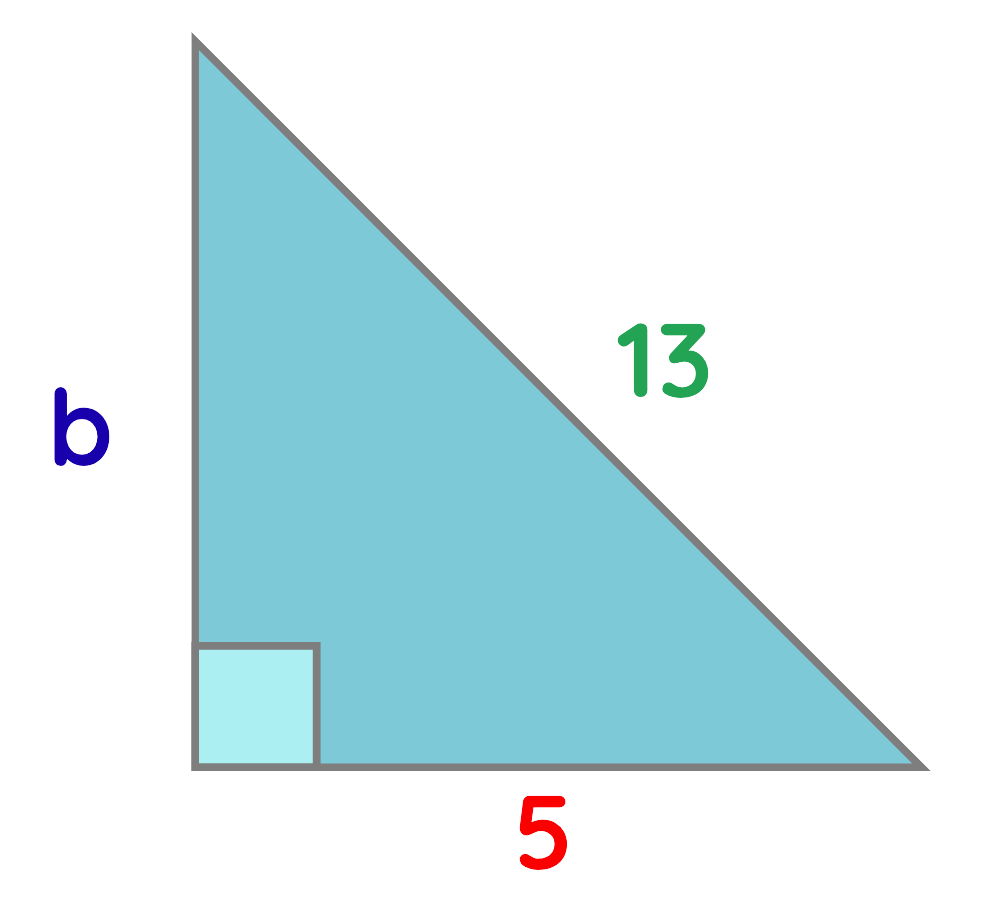 Right angled triangle with sides 5 and 13, finding the missing side b using Pythagoras theorem