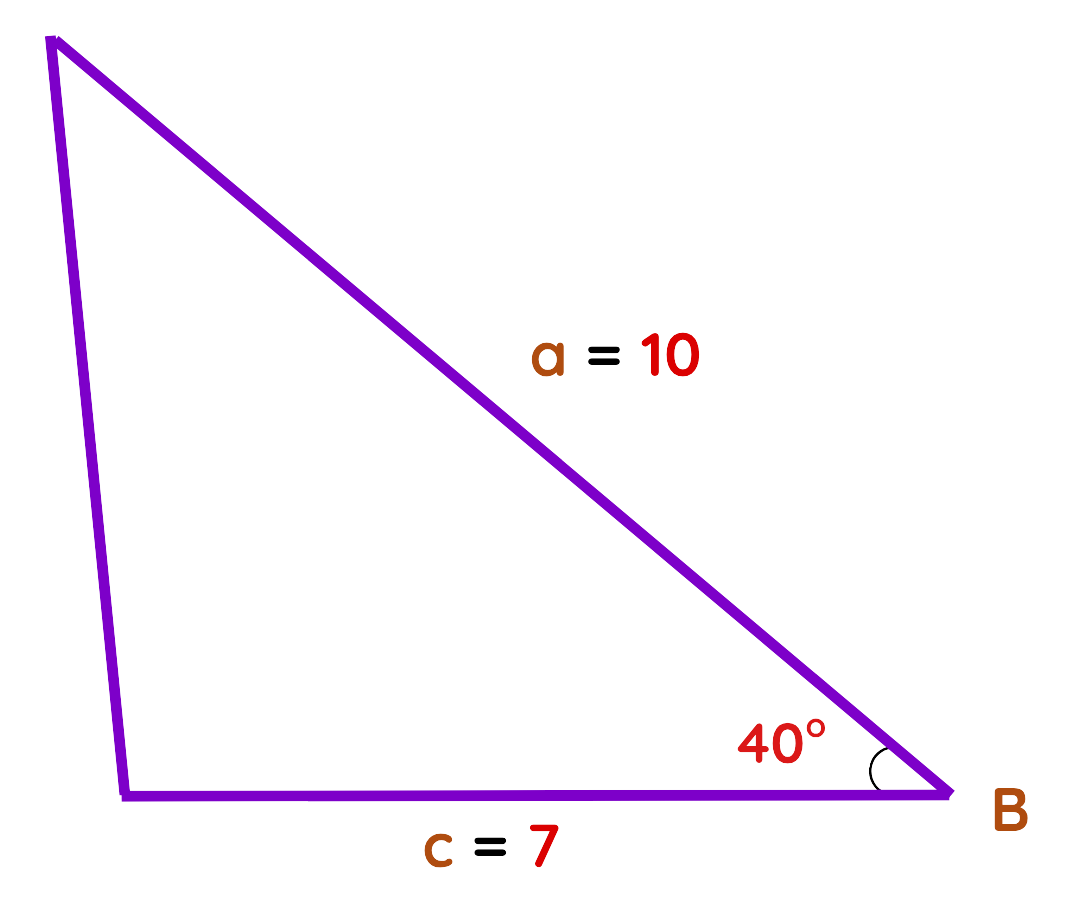 Triangle with sides 10 and 7 and included angle 40 degrees for calculating area using sine rule