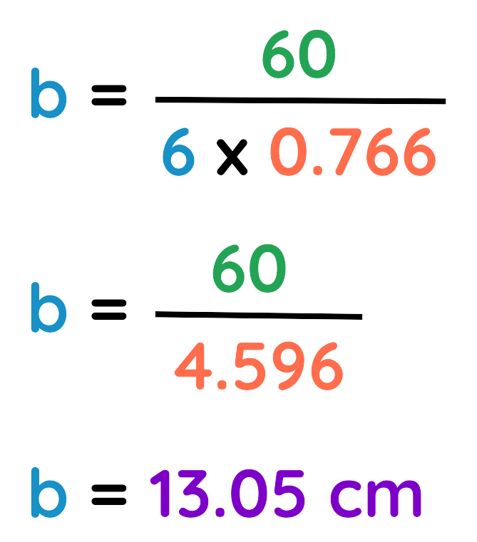 Final calculation of missing side using area sine rule formula example