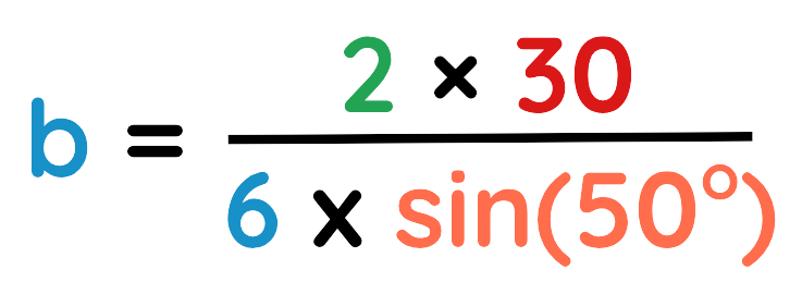 Rearranged formula to find missing side b using area sine rule calculation