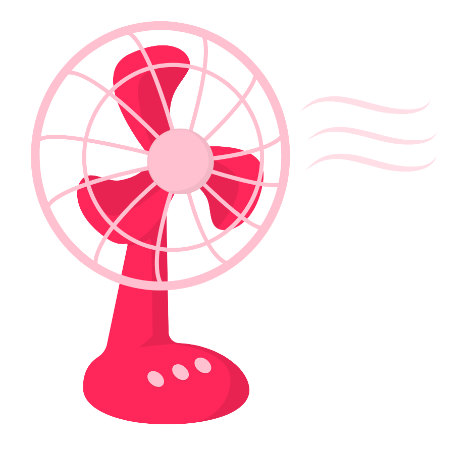 Energy GCSE Examples: Cartoon image of an electric fan showing energy transfer from electrical energy to kinetic energy and airflow for GCSE Physics.