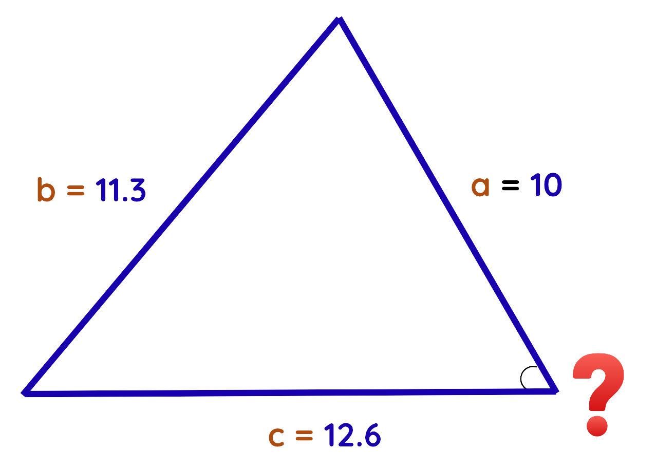 Triangle with all three sides given to find the missing angle using Law of Cosines