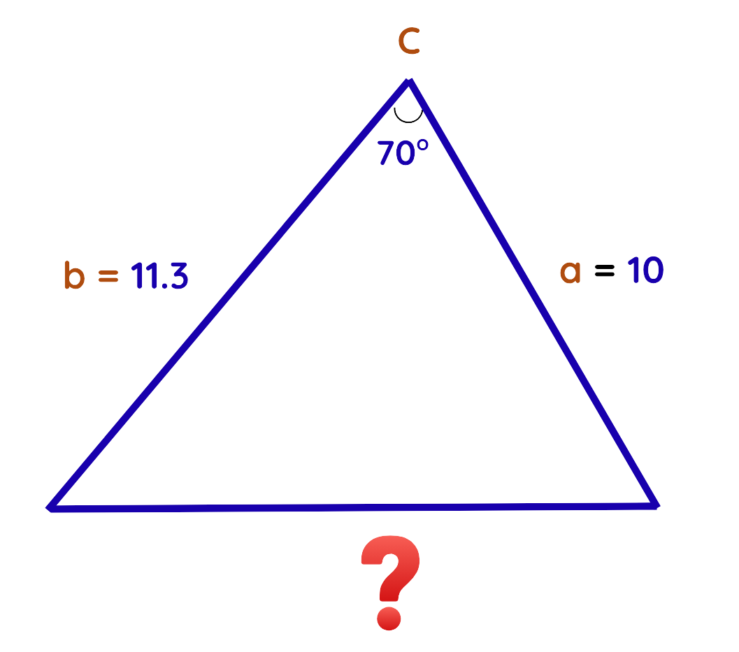 Triangle with two sides and included angle given to find the missing side using Law of Cosines