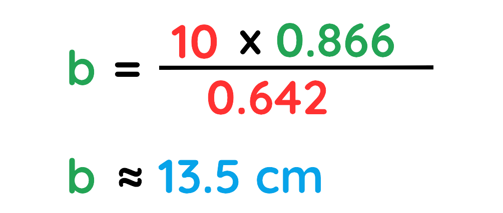 Law of Sine calculation showing final value of side b using sine values
