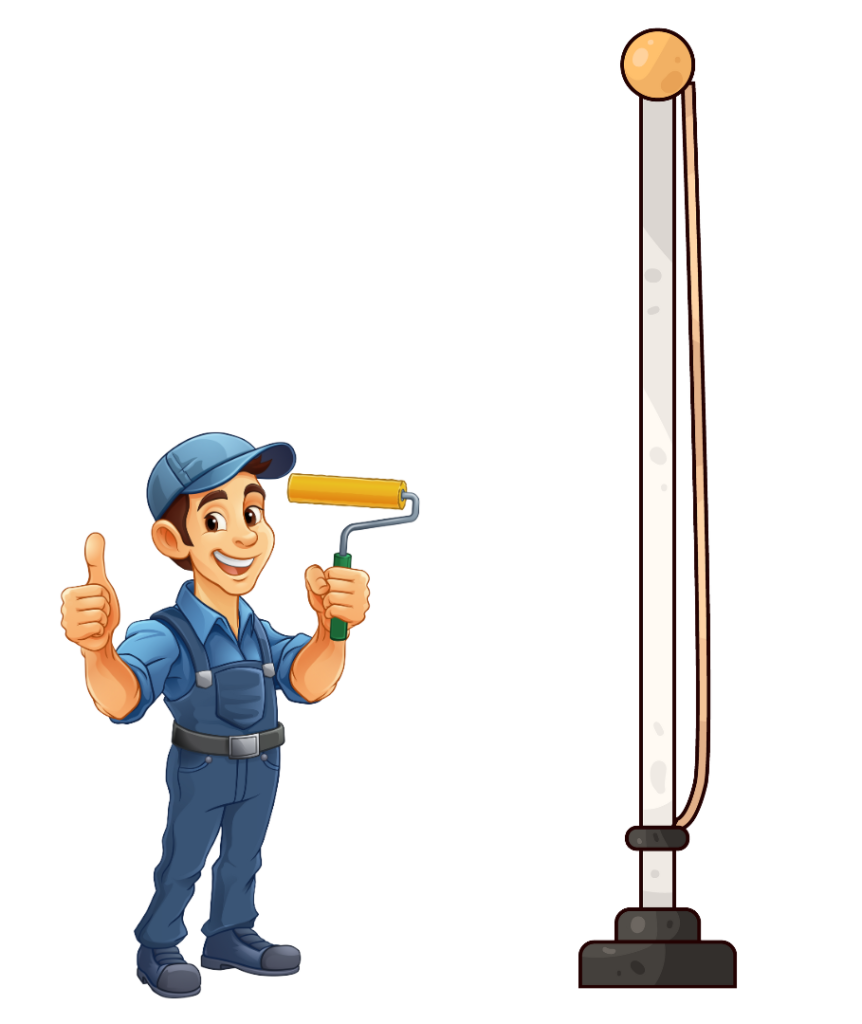 Man holding a paint roller next to a pulley system demonstrating rotational force GCSE example