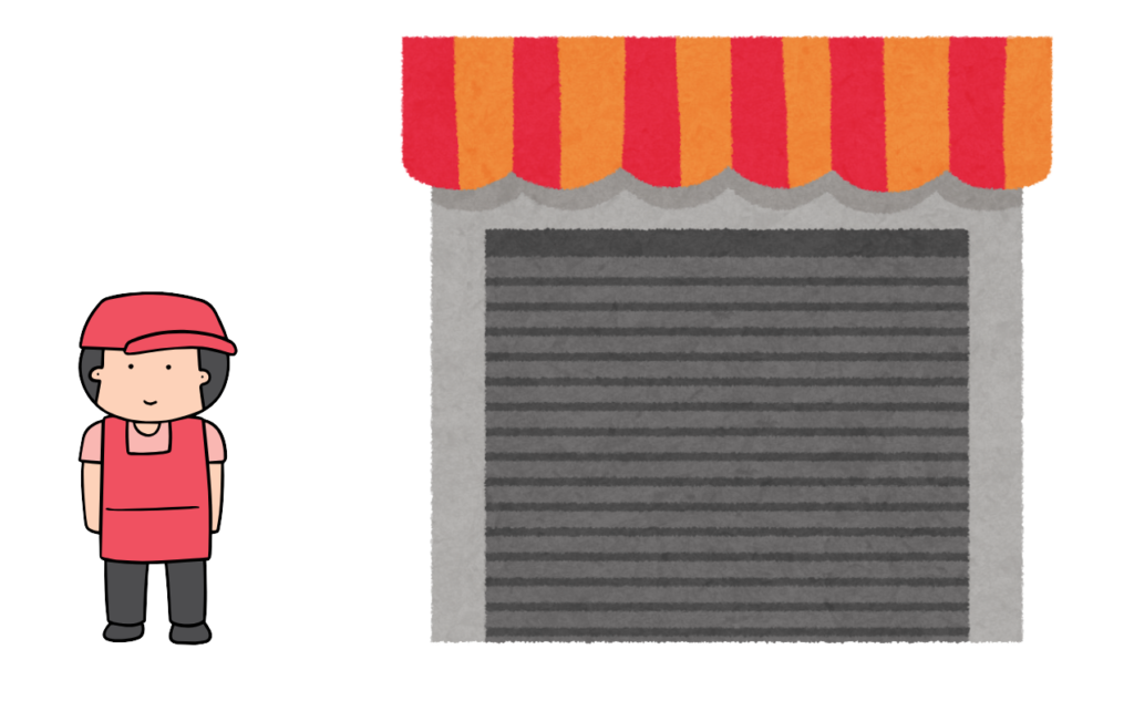 Shop worker standing beside closed shutter showing rotational force GCSE example