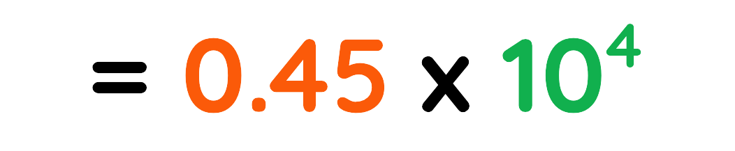 Equals 0.45 multiplied by 10 to the power of 4