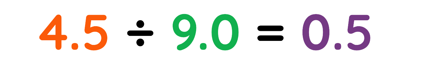4.5 divided by 9.0 equals 0.5