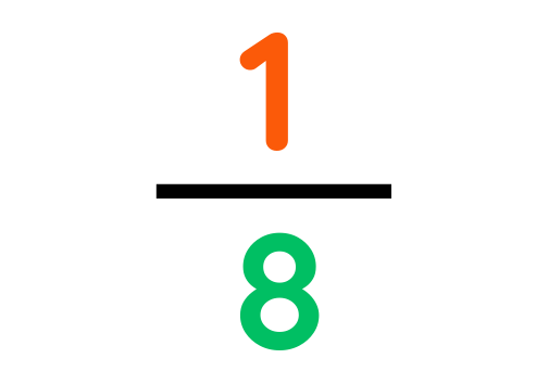 Fraction image showing 1 over 8 using large colorful digits