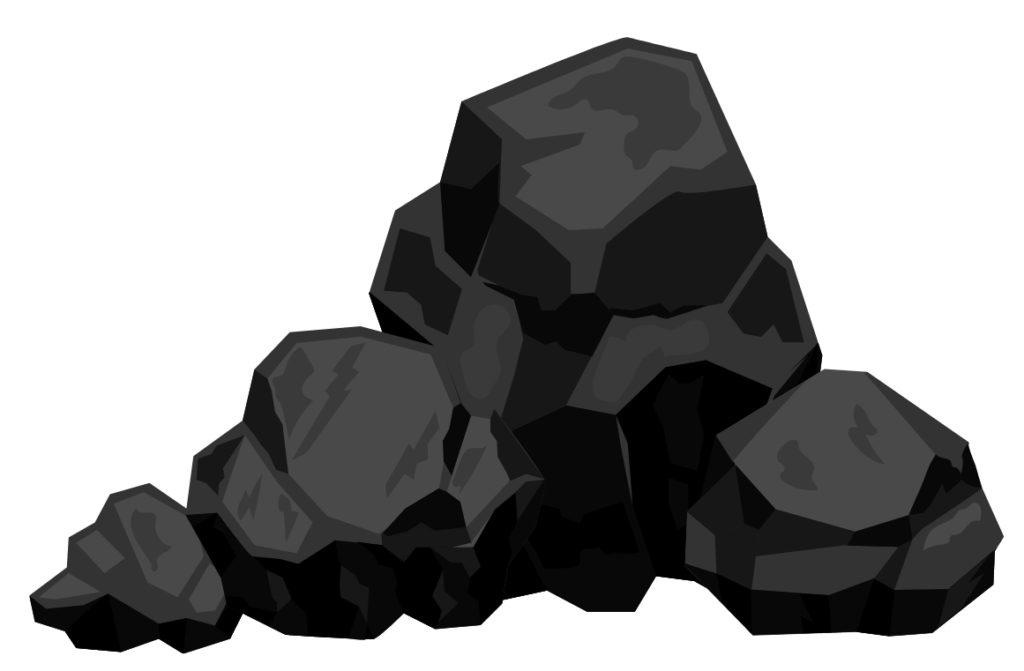 Illustration of dark black coal rocks, commonly used as a fossil fuel and non-renewable energy source.