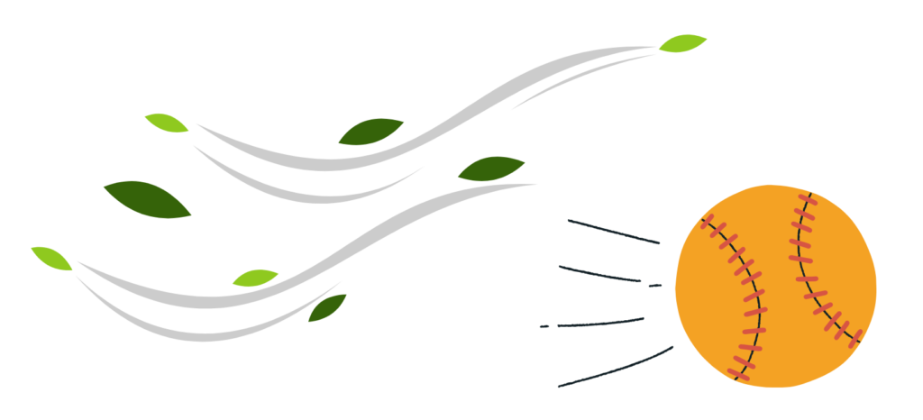 A diagram showing air resistance acting on a moving ball, representing force acting on matter.
