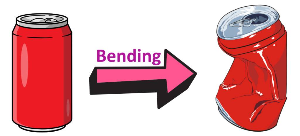 A metal can being bent to show how force changes the shape of matter.