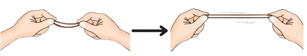 Two hands stretching an elastic band to show the effect of force on matter.