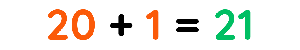 Fraction addition: 20 plus 1 equals 21