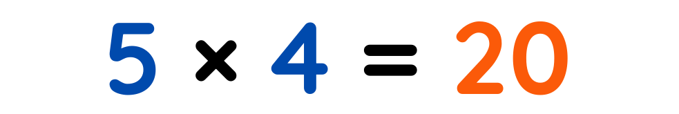Word problem involving 5 multiplied by 4 equals 20