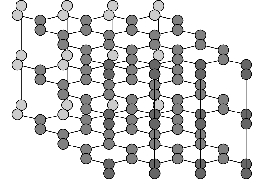 Diagram showing metallic bonding with a regular lattice of positive metal ions surrounded by a sea of delocalised electrons.