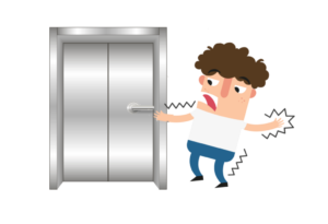 A boy receiving a static electric shock from touching a metal object