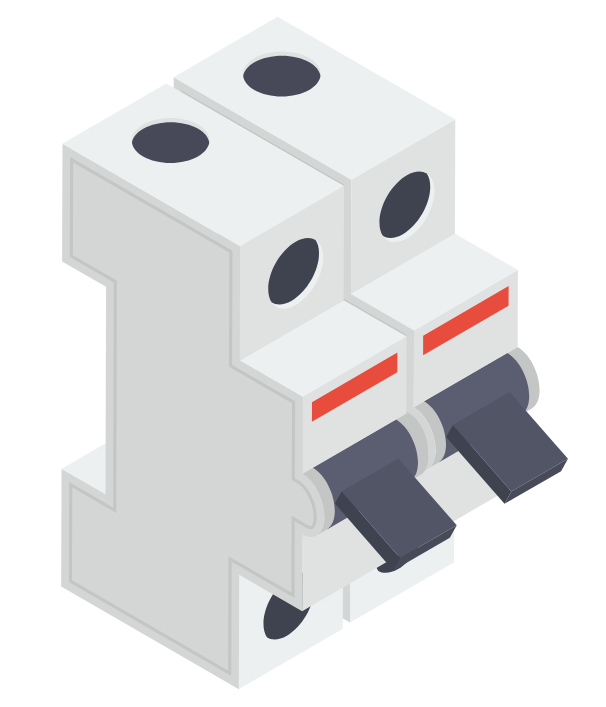 Illustration of a dual circuit breaker switch used to prevent electrical overload
