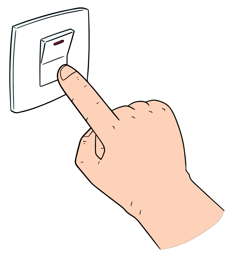 Hand turning off a wall switch to ensure electrical safety