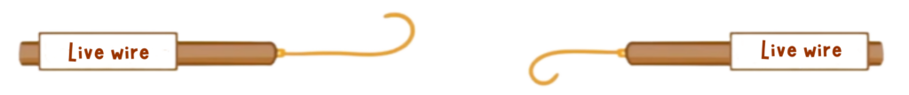 Image showing the curved, exposed ends of two brown-colored live wires