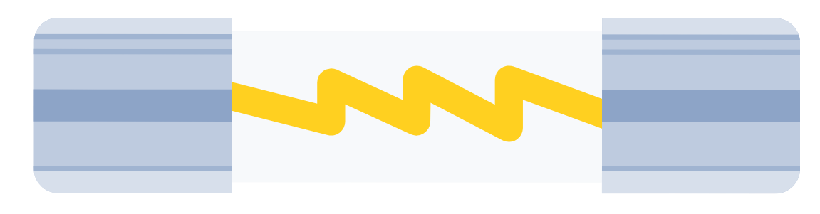 Diagram showing a fuse with a zigzag metal wire for breaking circuit during overload