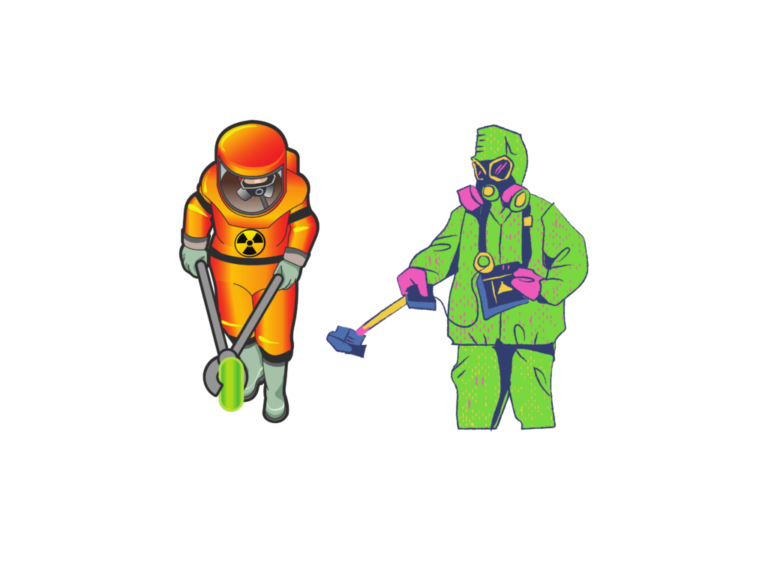 Scientist wearing safety clothes and protective gear while working with radioactivity