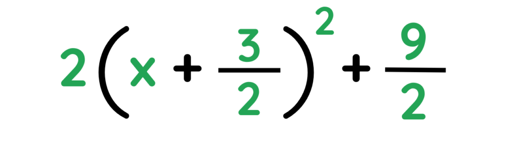 Final simplified expression after expanding the completed square bracket: 2x² + 3x + 9/2, showing expansion result in Completing the Square.
