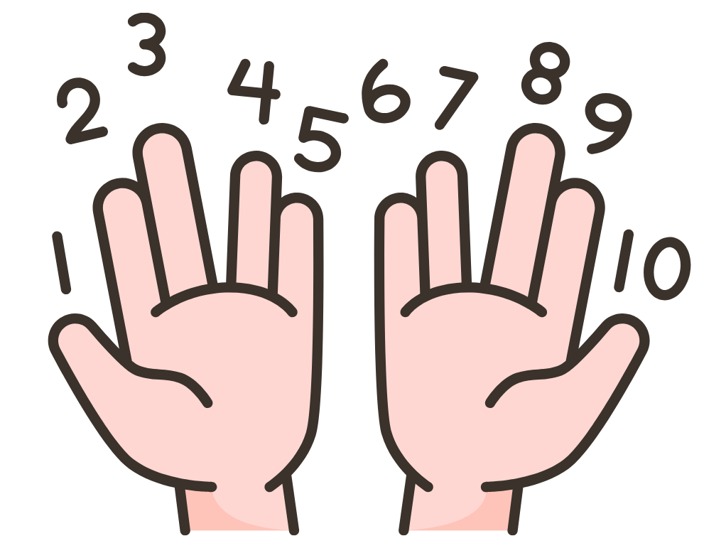 Illustration of two hands showing numbers from 1 to 10 used for counting.