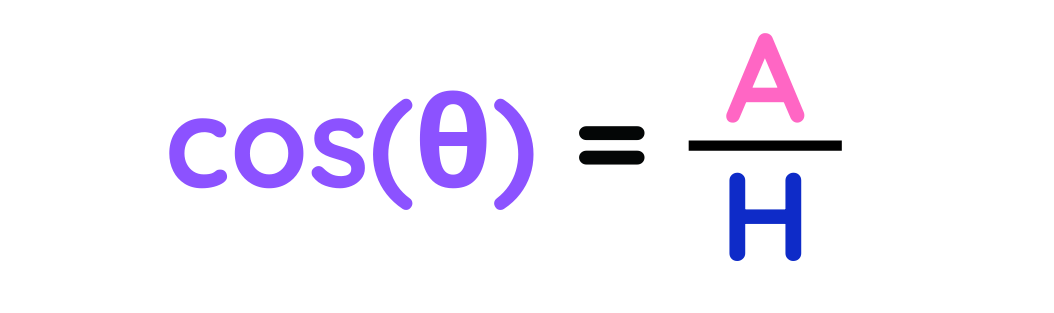 Find the exact value of the trigonometric function showing formula cos theta equals adjacent over hypotenuse.