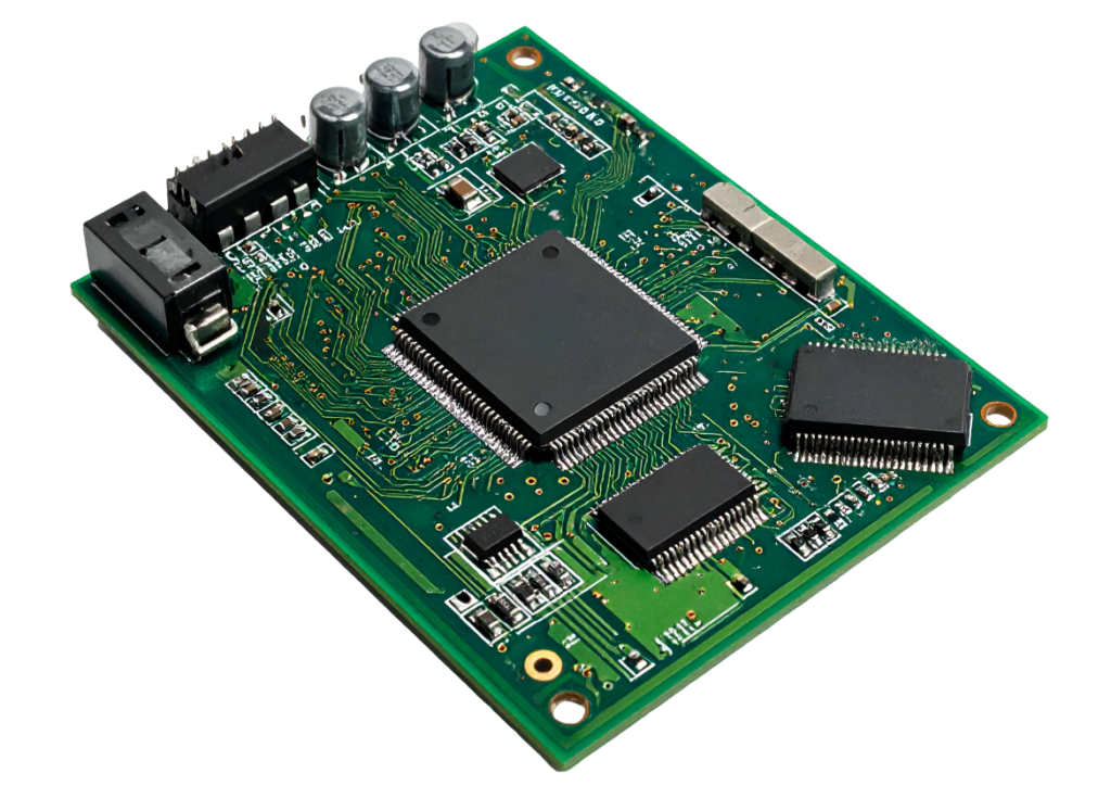 close up image of an electronic circuit board with microchips and components showing nanoscale technology