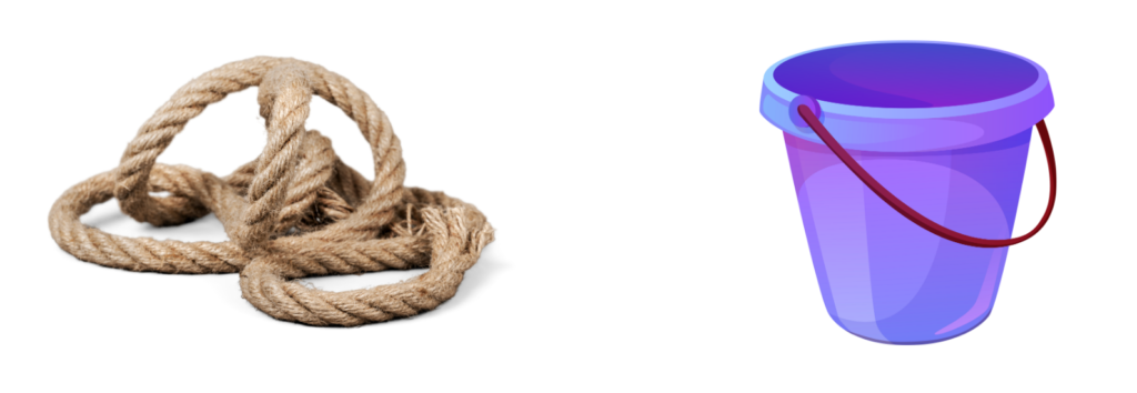 Examples: showing natural polymer rope and synthetic plastic bucket