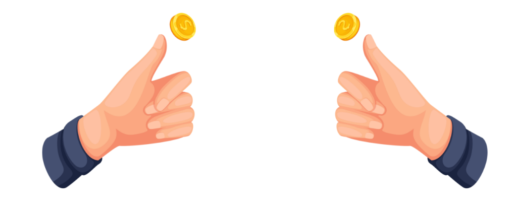 Venn Diagram probability concept with two coin tosses showing hands flipping coins to represent sample space outcomes