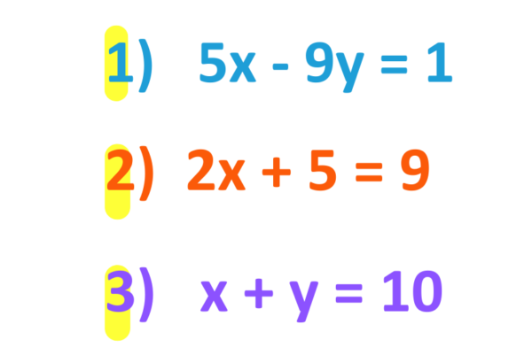 educational diagram showing examples of simultaneous equations with x and y variables for gcse maths