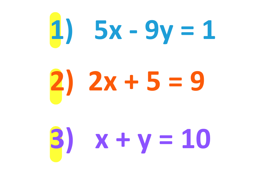 educational diagram showing examples of simultaneous equations with x and y variables for gcse maths